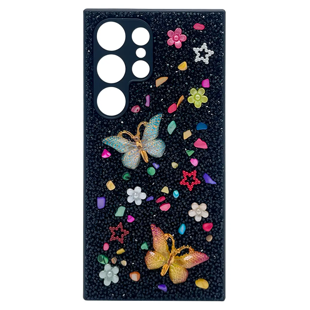 Samsung Galaxy S23 Ultra Butterfly and Diamond Bling Case Black